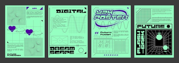 Conjunto de plantillas de folletos con vibraciones retro futuristas