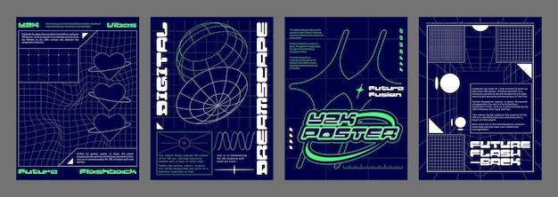 Vector gratuito conjunto de plantillas de folletos con vibraciones retro futuristas