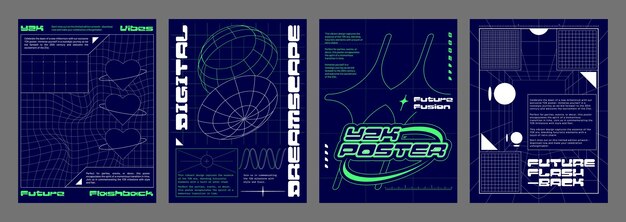 Conjunto de plantillas de folletos con vibraciones retro futuristas