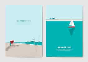 Vector gratuito conjunto de plantillas de fondo de playa de verano