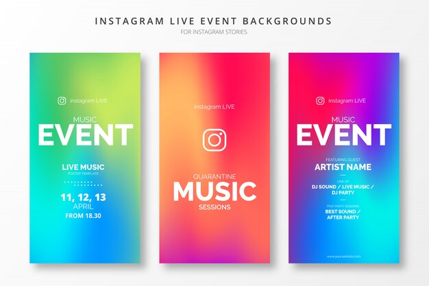 Conjunto de plantillas de historias de insta de gradiente de eventos en vivo de Instagram