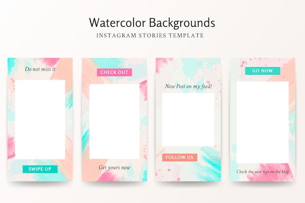 Vector gratuito conjunto de plantillas de historias de instagram de fondos de acuarela