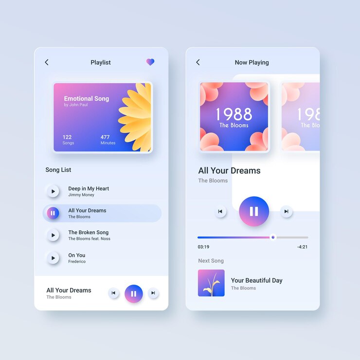 Vector gratuito conjunto de plantillas de interfaz de la aplicación del reproductor de música