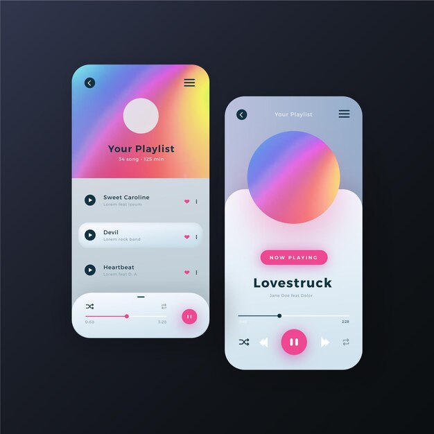 Conjunto de plantillas de interfaz de la aplicación del reproductor de música