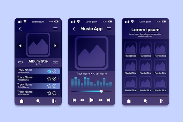 Conjunto de plantillas de interfaz de la aplicación del reproductor de música