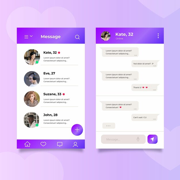 Conjunto de plantillas de interfaz de chat de aplicaciones de citas