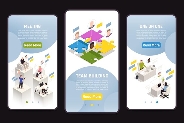 Conjunto de plantillas isométricas con ilustración de creación de equipos virtuales