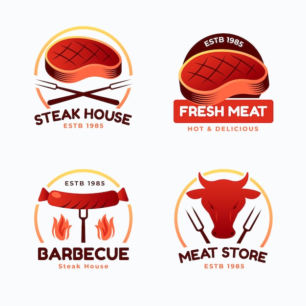 Vector gratuito conjunto de plantillas de logotipo de barbacoa degradado