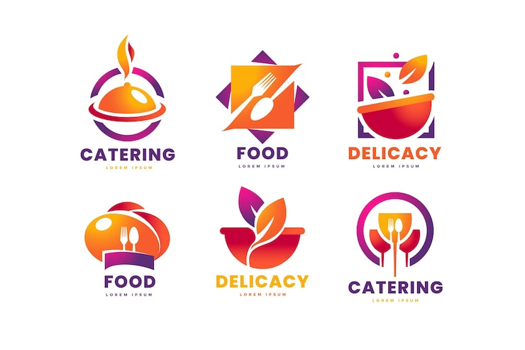 Vector gratuito conjunto de plantillas de logotipo de catering degradado