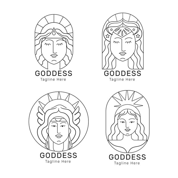 Conjunto de plantillas de logotipo de diosa plana lineal
