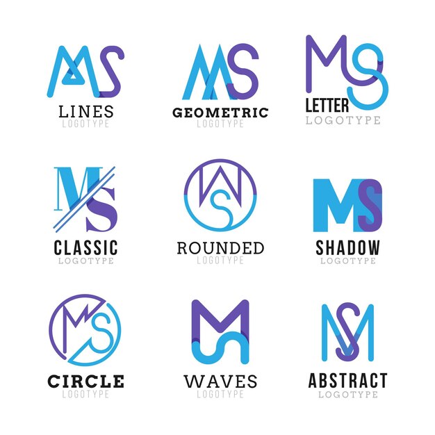 Conjunto de plantillas de logotipo de diseño plano ms