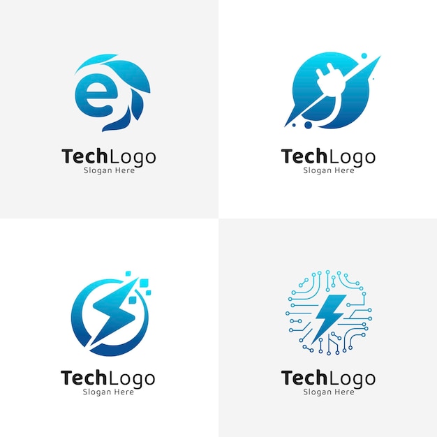 Conjunto de plantillas de logotipo de electrónica degradada
