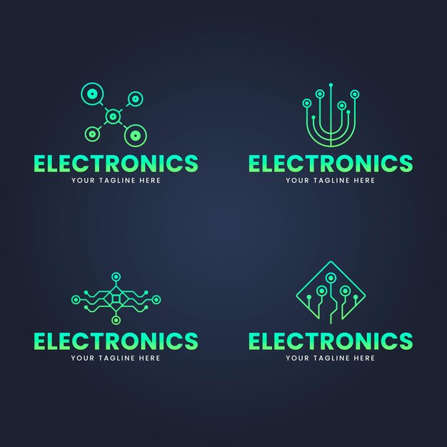 Conjunto de plantillas de logotipo de electrónica de diseño plano