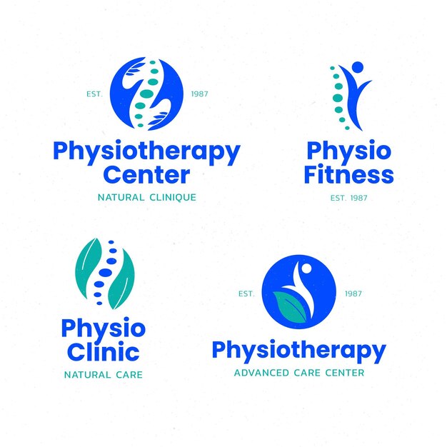 Conjunto de plantillas de logotipo de fisioterapia plana