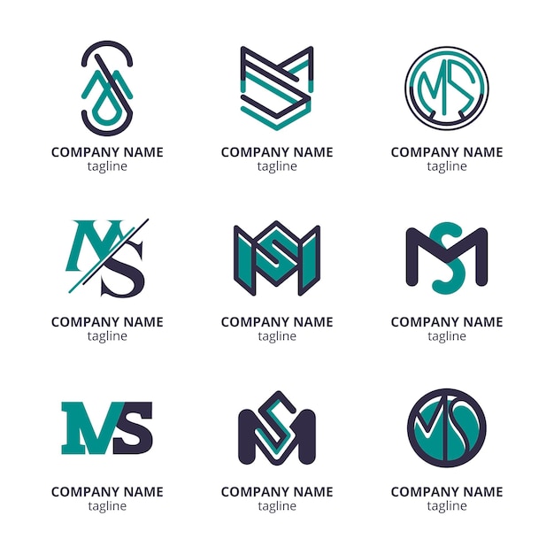 Vector gratuito conjunto de plantillas de logotipo de ms de diseño plano