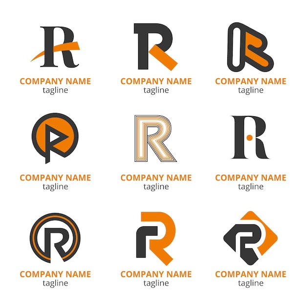 Vector gratuito conjunto de plantillas de logotipo r planas