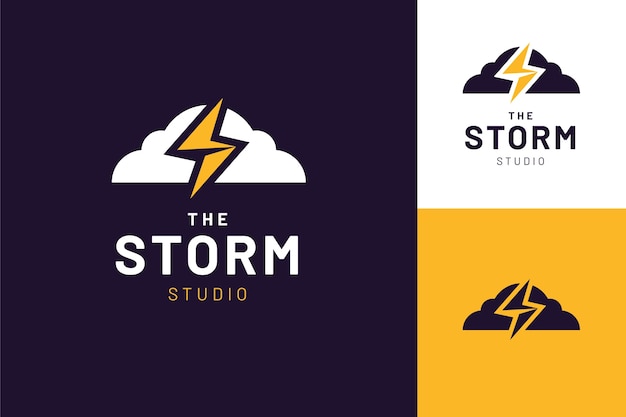 Vector gratuito conjunto de plantillas de logotipo de tormenta plana