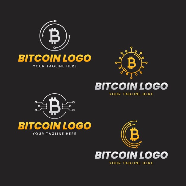 Conjunto de plantillas de logotipos de bitcoin planas
