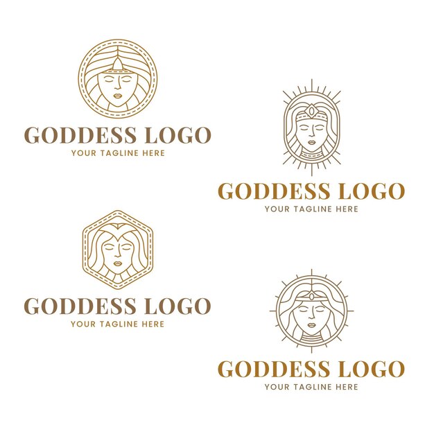 Conjunto de plantillas de logotipos de diosa lineal