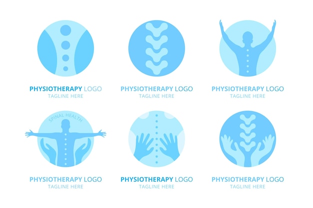 Vector gratuito conjunto de plantillas de logotipos de fisioterapia plana