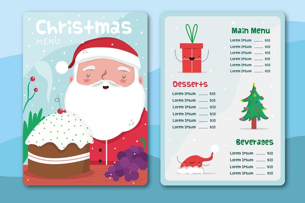 Conjunto de plantillas de menú de navidad dibujadas a mano