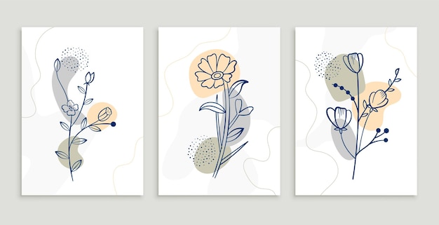 Vector gratuito conjunto de plantillas de póster de flores de estilo de línea dibujada a mano