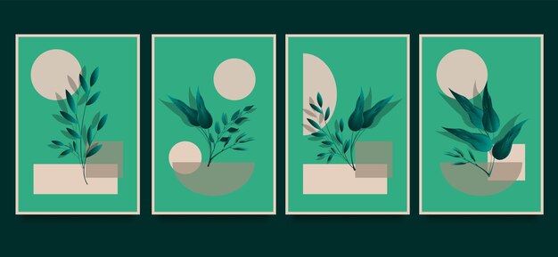 Conjunto de plantillas de póster de flores de estilo de línea dibujada a mano