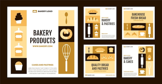 Vector gratuito conjunto de plantillas de publicación de instagram de panadería