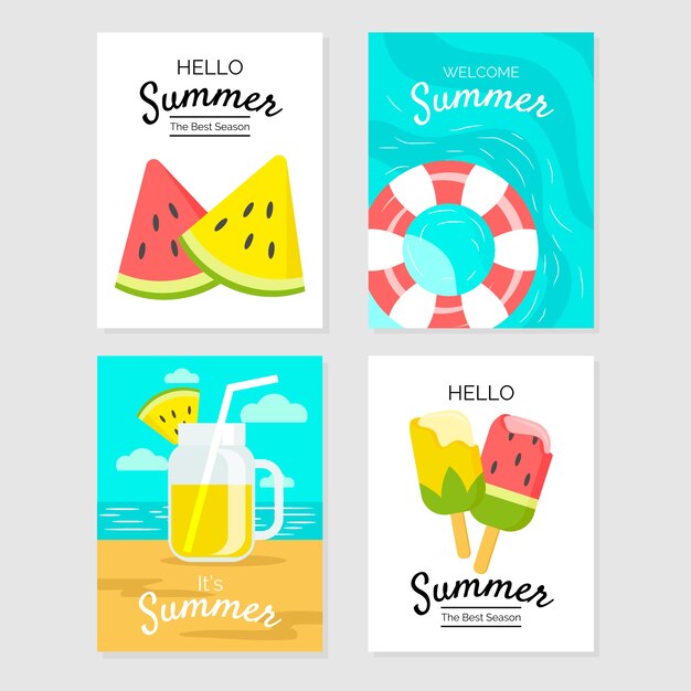 Conjunto de plantillas de tarjeta de verano plana