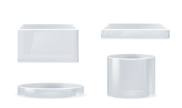Conjunto de plataformas de vidrio cilíndrico y cúbico 3D