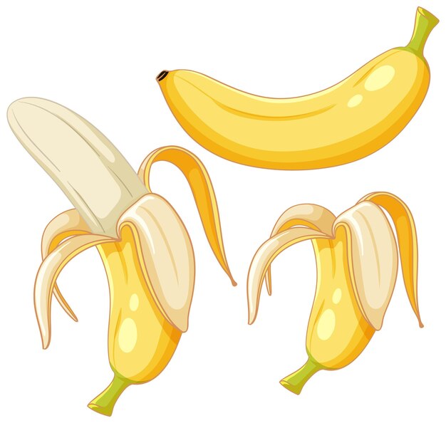 Conjunto de plátanos maduros pelados