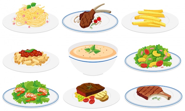 Vector gratuito conjunto de platos saludables.