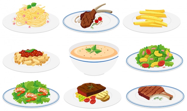 Conjunto de platos saludables.