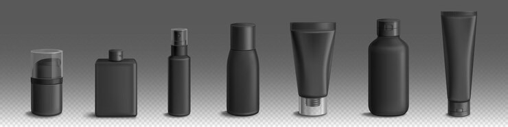 Vector gratuito conjunto png realista de botellas cosméticas negras.