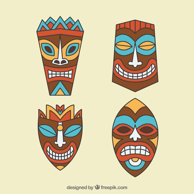 Conjunto polinesio de máscaras tiki tribales