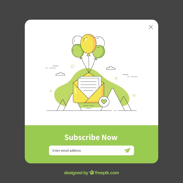 Vector gratuito conjunto de pop ups de suscripción con diseño plano