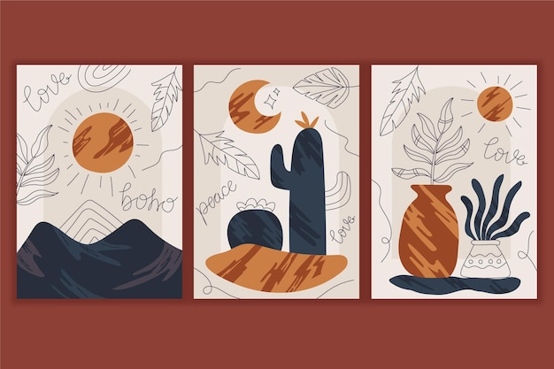 Conjunto de portada boho de diseño plano