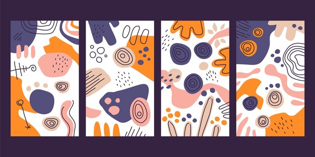 Conjunto de portadas de arte abstracto dibujado a mano