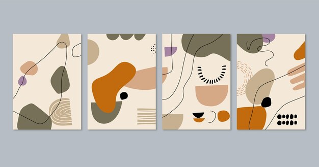 Conjunto de portadas de arte abstracto dibujado a mano