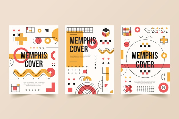 Conjunto de portadas coloridas de diseño de memphis