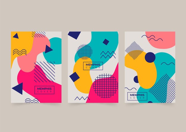 Conjunto de portadas de diseño abstracto de Memphis