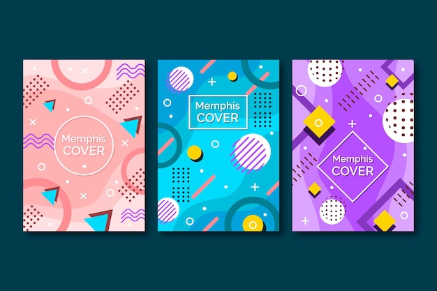 Conjunto de portadas de diseño abstracto de memphis