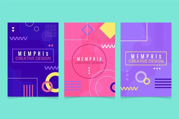 Conjunto de portadas de diseño colorido de memphis