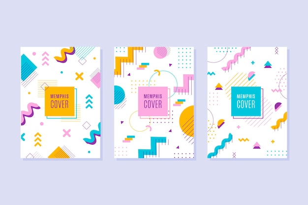 Conjunto de portadas de diseño colorido de memphis