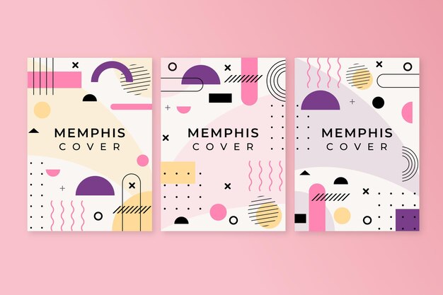 Conjunto de portadas de diseño geométrico de Memphis