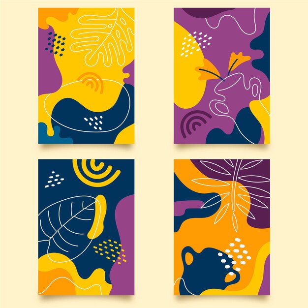 Conjunto de portadas de plantilla de formas dibujadas a mano abstracta