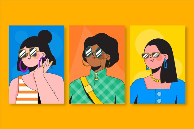 Conjunto de portadas de retratos de moda plana