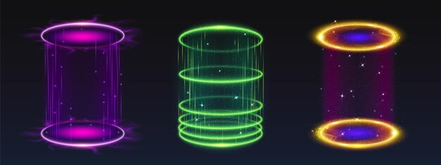 El conjunto de portales mágicos de luz brillante