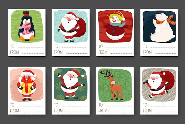 Vector gratuito conjunto de postales y tarjetas de felicitación de navidad y feliz año nuevo