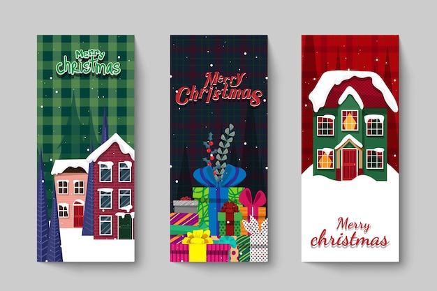 Conjunto de postales y tarjetas de felicitación de navidad y feliz año nuevo